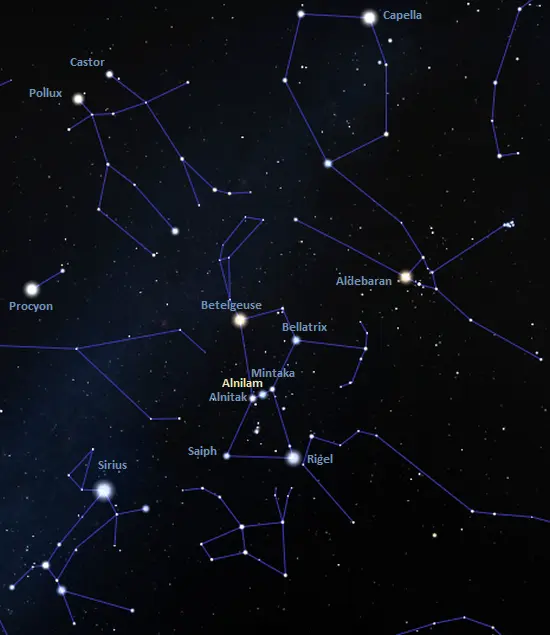 how to find alnilam,where is alnilam in the sky,orion's belt location