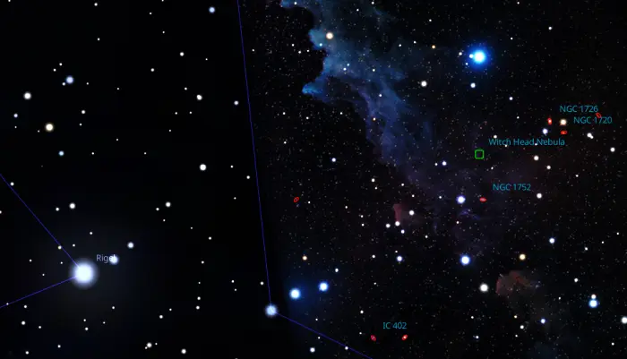 deep sky objects appearing near rigel