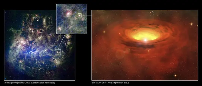 woh g64 illustration,woh g64 in the large magellanic cloud,woh g64 dust envelope