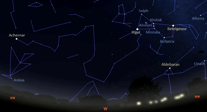 Stars visible in the western sky tonight in the southern hemisphere